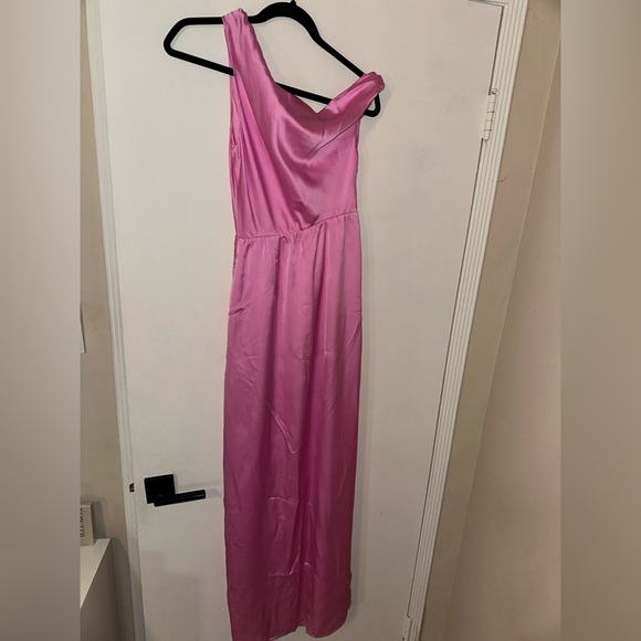 Show Me Your MuMu Jodie Off Shoulder Ruched Pink Satin Dress Size XS - Picture 9 of 9